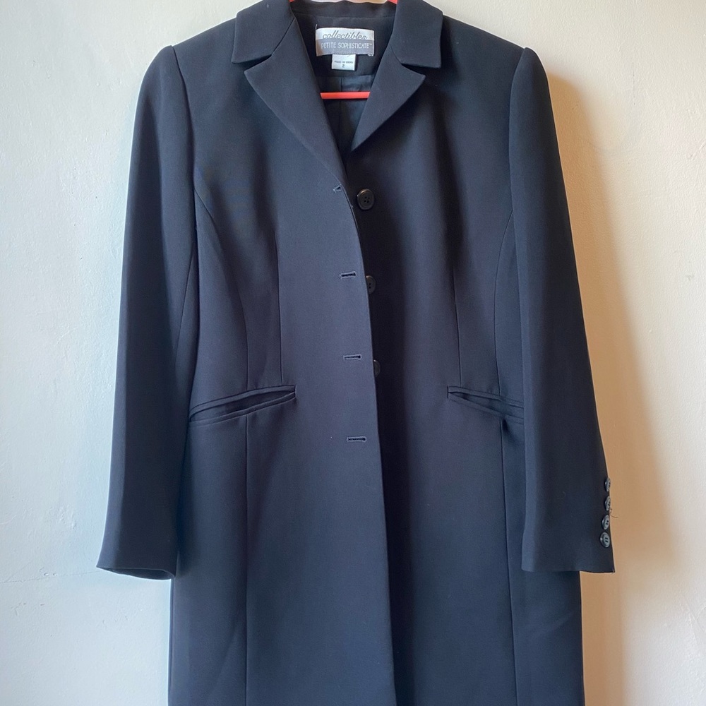 Black petite long work coat!